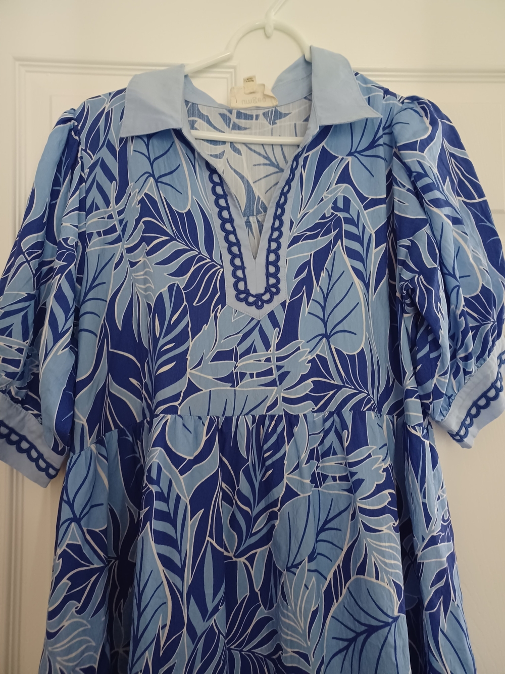 Umgee Womens Size L Blue Leaf-Print Midi Dress - Picture 3 of 11